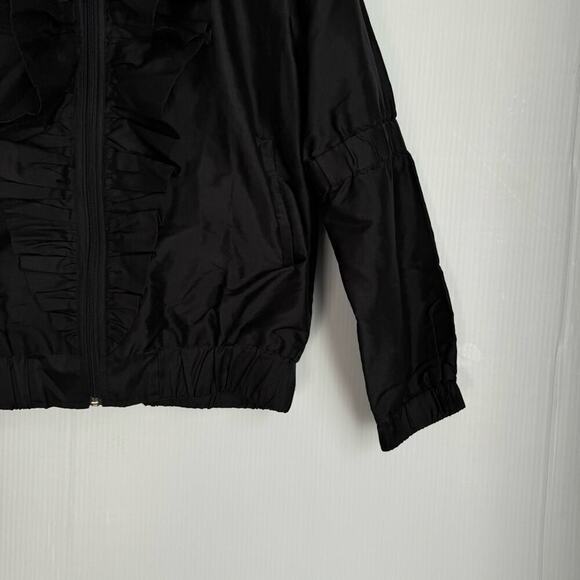 Sabina Bach ruffled collared jacket black size large taffeta full zip jacket - Picture 4 of 6